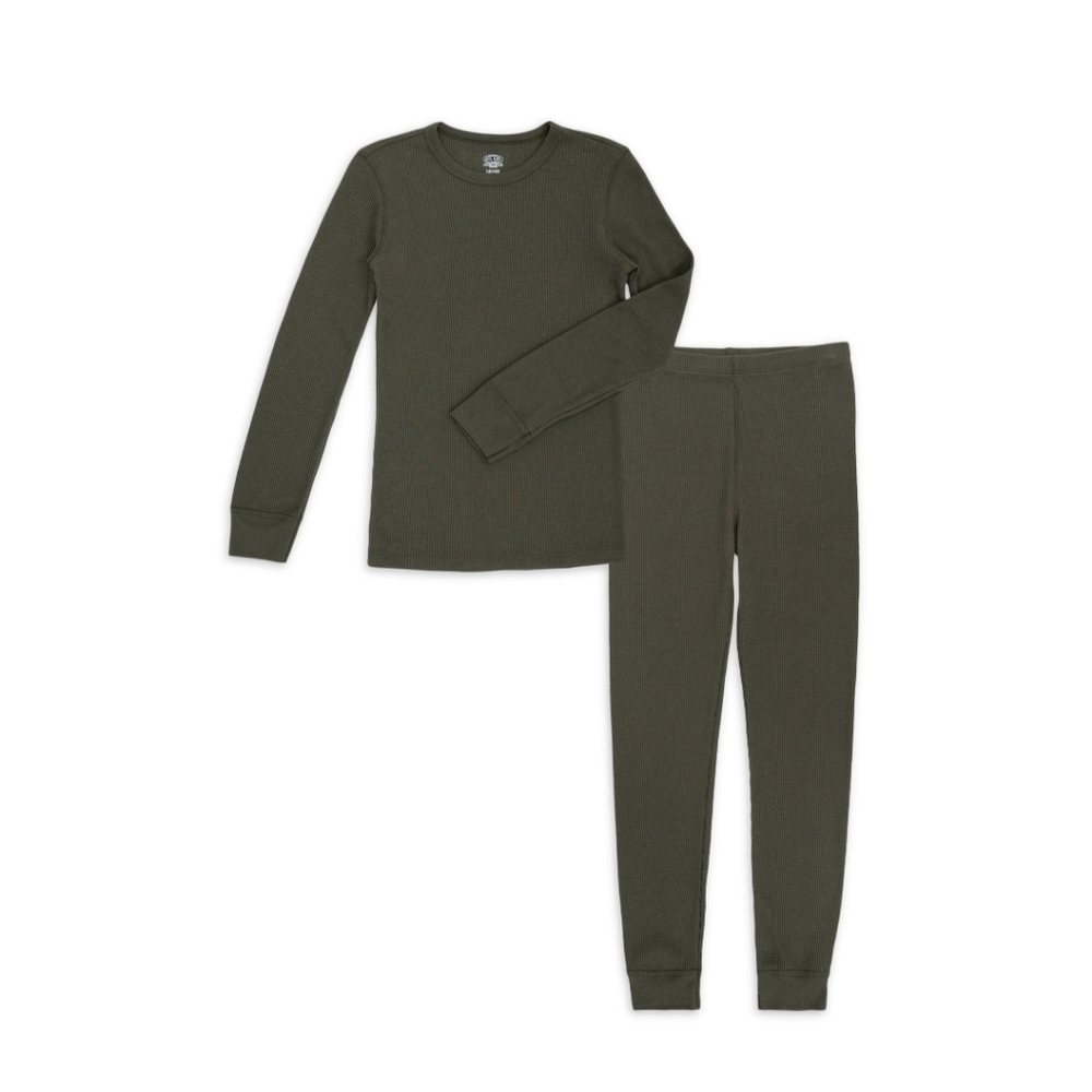Athletic Works Boy's Thermal Top & Bottom Set Olive Green Breathable NWT